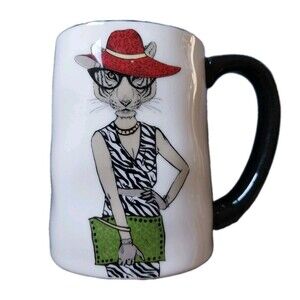 Signature Housewares Inc Hipster Coffee Mug Tiger Cat w/Latte NEW